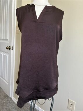 Chico's Dark Brown Sleeveless Blouse with asymmetrical bottom detailing